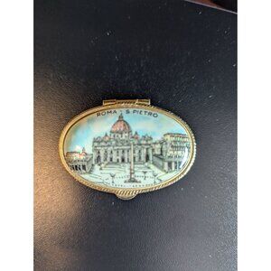 Vintage St. Peter's pill or trinket box Basilica Vatican Roma Gold Tone
